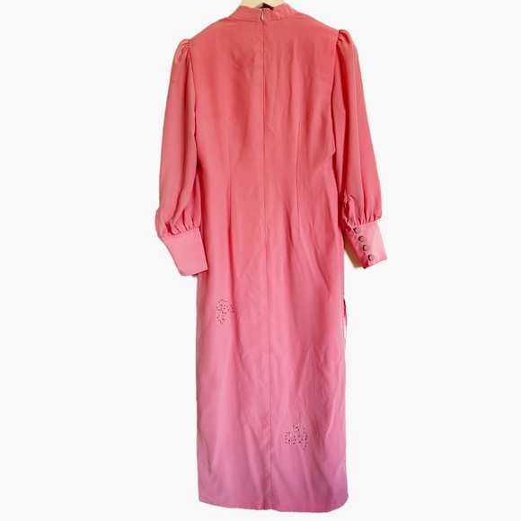 Vintage Pink Maxi Dress Long Sleeves Sequin Beaded Dragon Design Evening Glam S - Picture 3 of 9